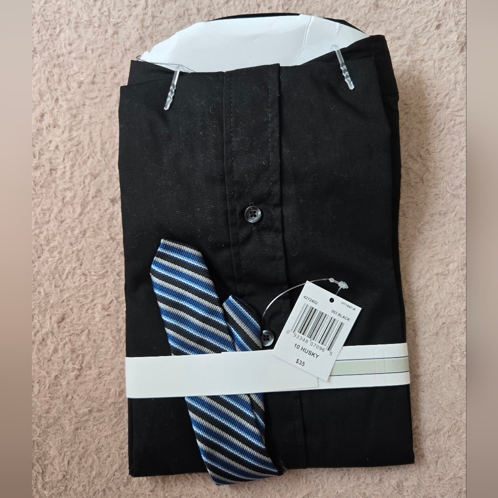 Izod Boy's Black Dress Shirt with Blue Striped Tie 10 Husky NWT - Picture 3 of 3